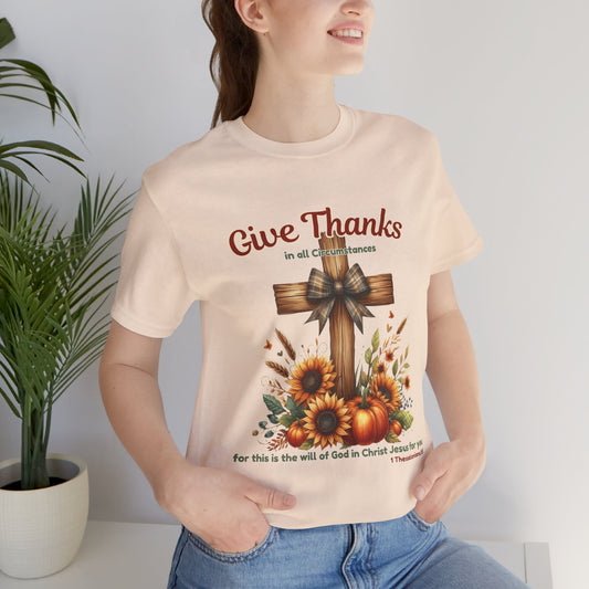 Bella + Canvas Christian Thanksgiving T-Shirt – Give Thanks Scripture Cross & Sunflowers