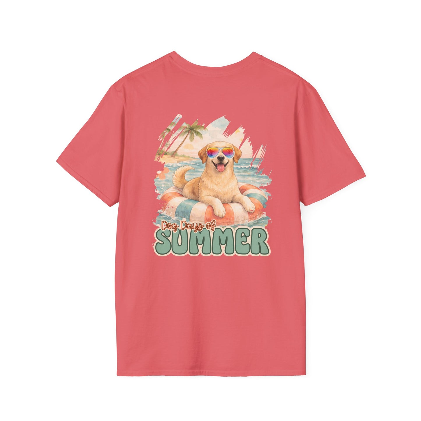 Golden Lab Beach Tee – Retro Summer Dog Shirt with Sunglasses | Coastal Back Graphic + Palm Chest Print