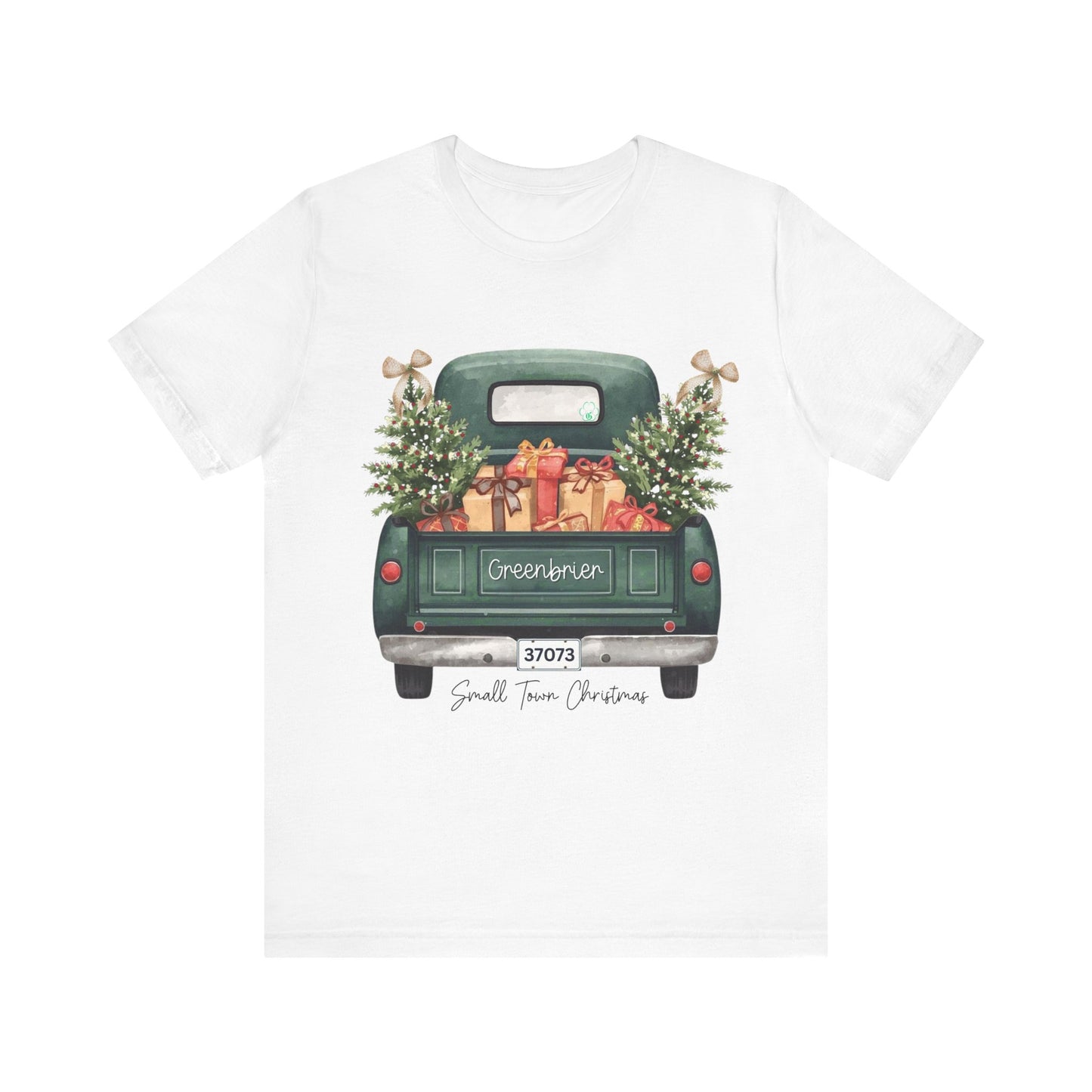 Small Town Christmas T-Shirt – Vintage Green Truck with Gifts & Trees | Personalized Bella Canvas Unisex Tee