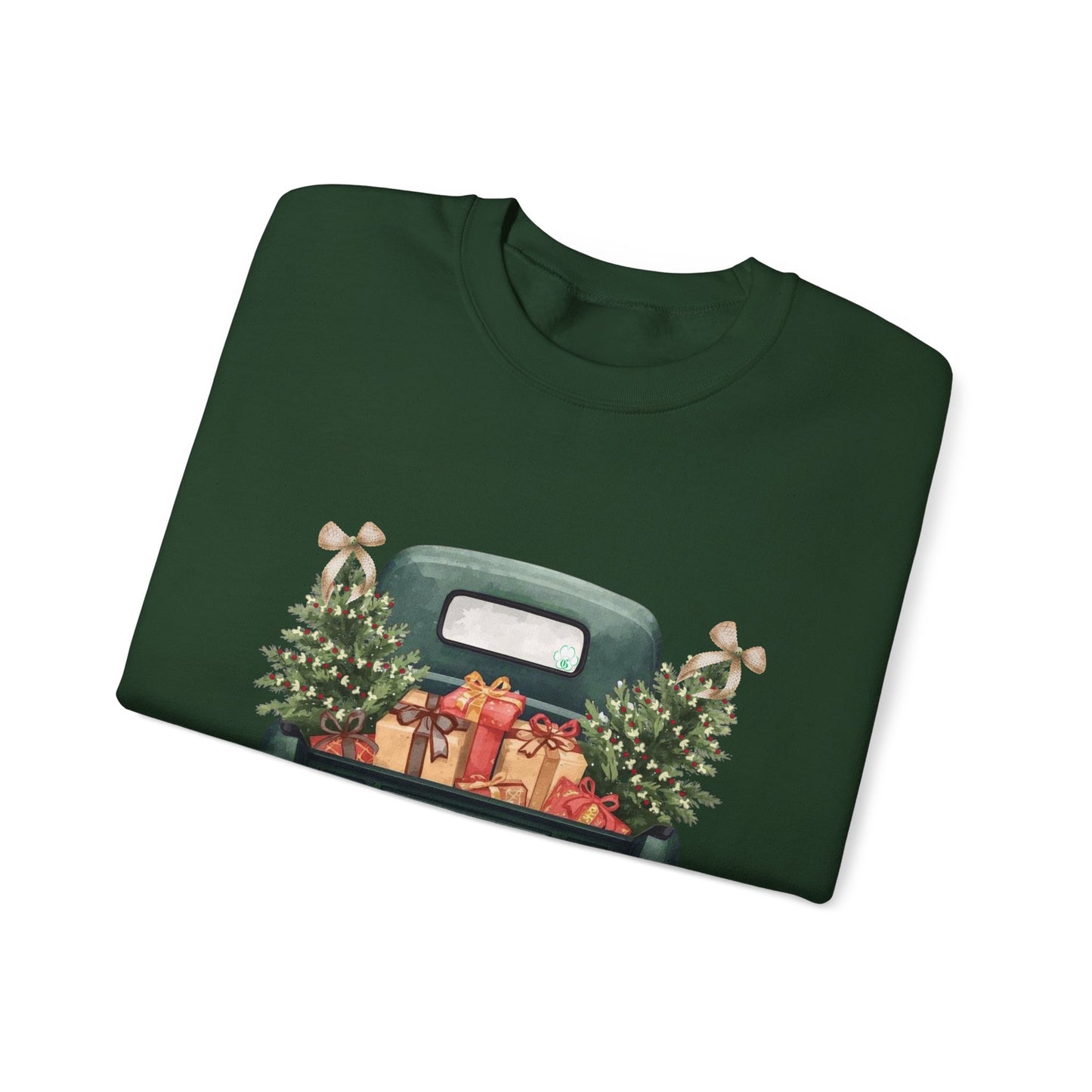 Small Town Christmas Sweatshirt – Vintage Green Truck with Gifts & Trees | Cozy Gildan 18000 Crewneck