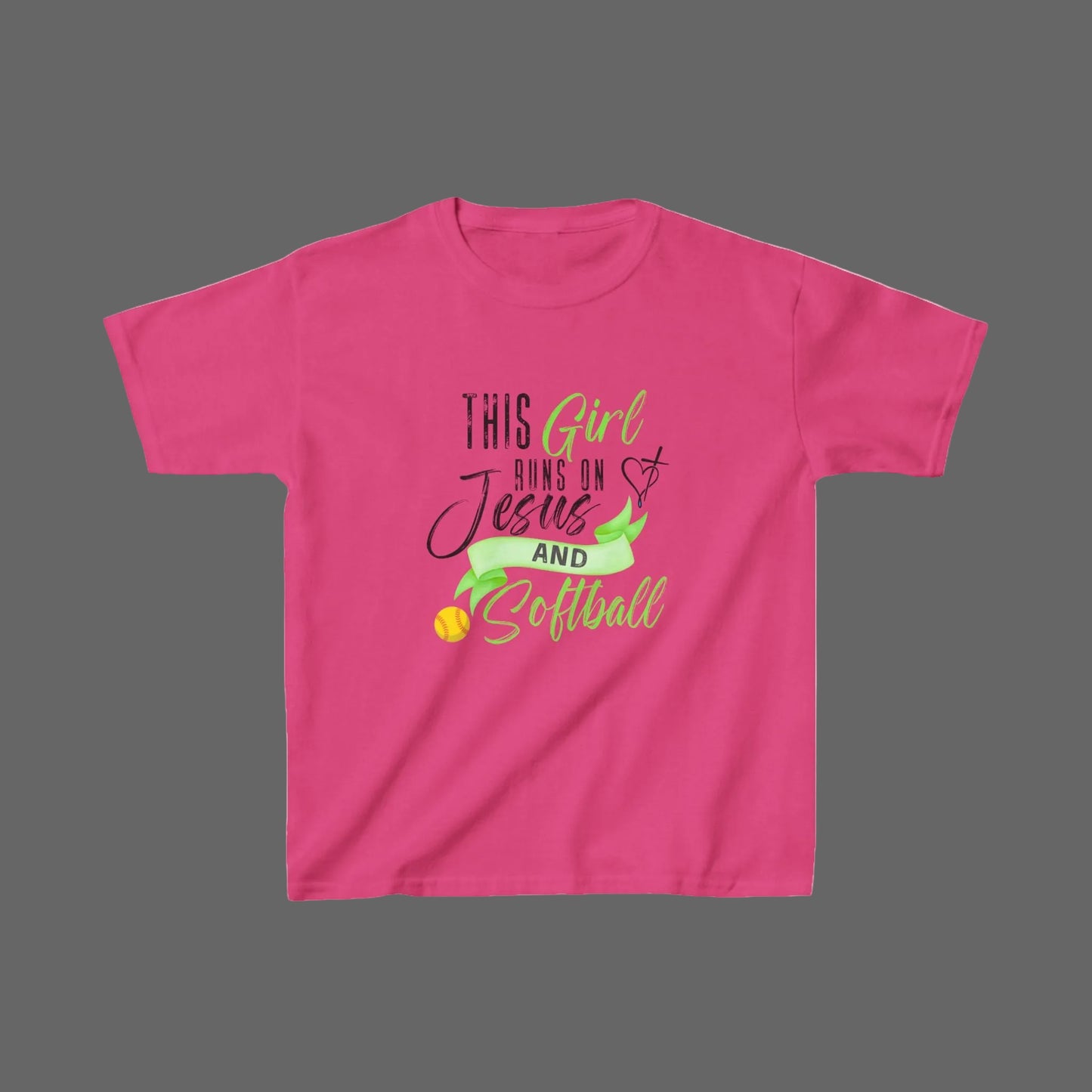 Personalized Girls Softball Shirt – This Girl Runs on Jesus & Softball | Custom Name & Number Youth Christian Tee