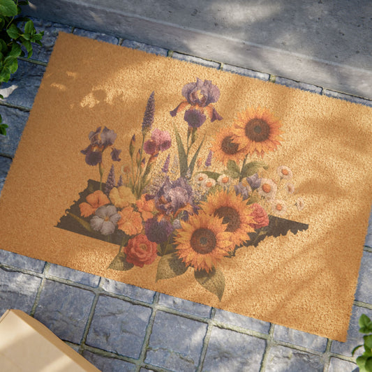 Tennessee Wildflowers Doormat – State Outline Floral Welcome Mat for Entryway & Porch