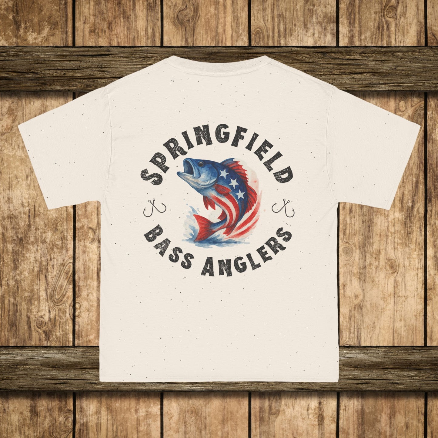 Springfield Bass Anglers T-Shirt - Hanes Patriotic Bass Fishing T-Shirt – American Flag Watercolor Fish Tee