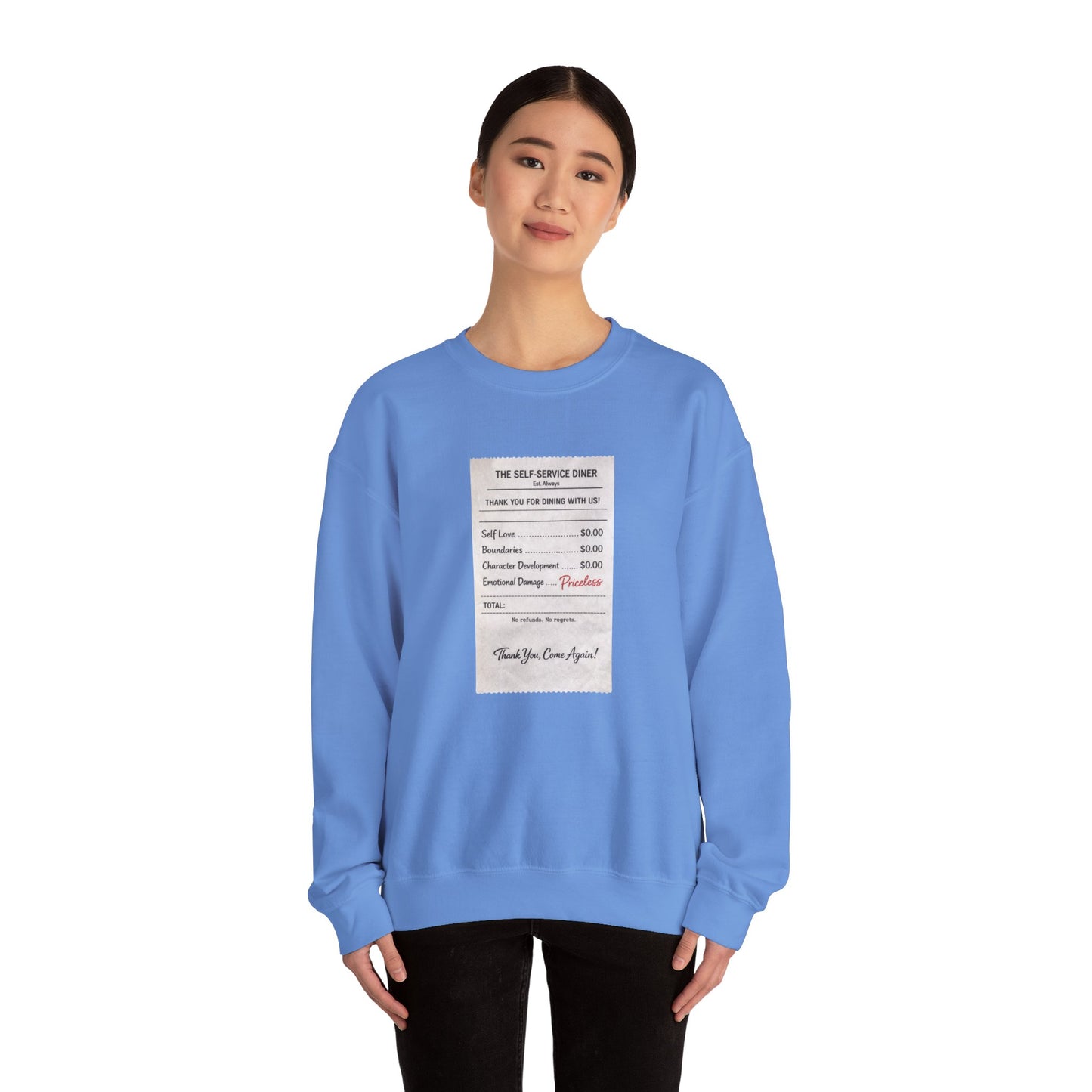 Funny Anti Valentine Sweatshirt | Self Love Receipt Graphic | Emotional Damage Priceless | Sassy Single Valentine Gift | Unisex Crewneck