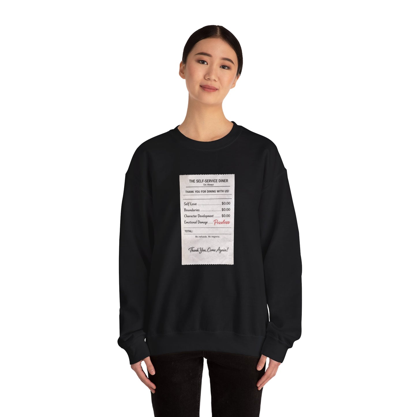 Funny Anti Valentine Sweatshirt | Self Love Receipt Graphic | Emotional Damage Priceless | Sassy Single Valentine Gift | Unisex Crewneck