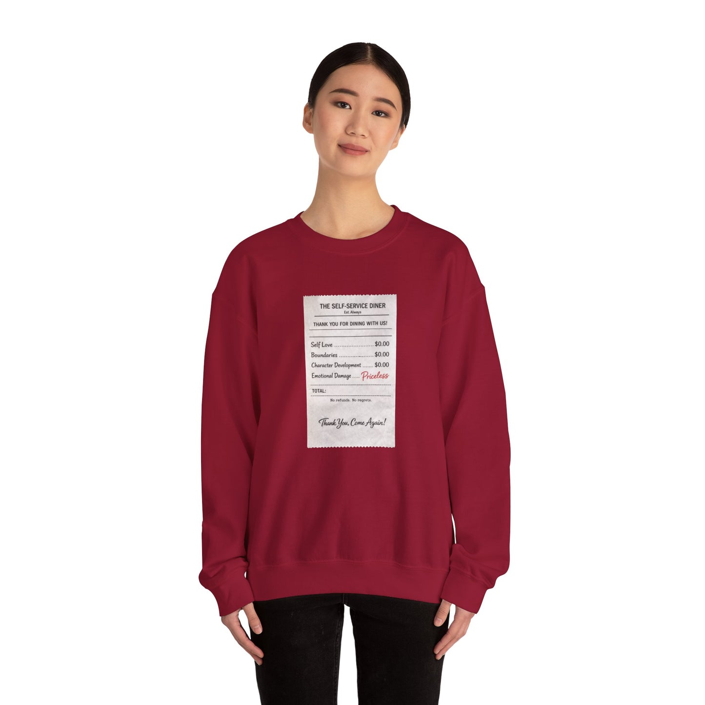 Funny Anti Valentine Sweatshirt | Self Love Receipt Graphic | Emotional Damage Priceless | Sassy Single Valentine Gift | Unisex Crewneck