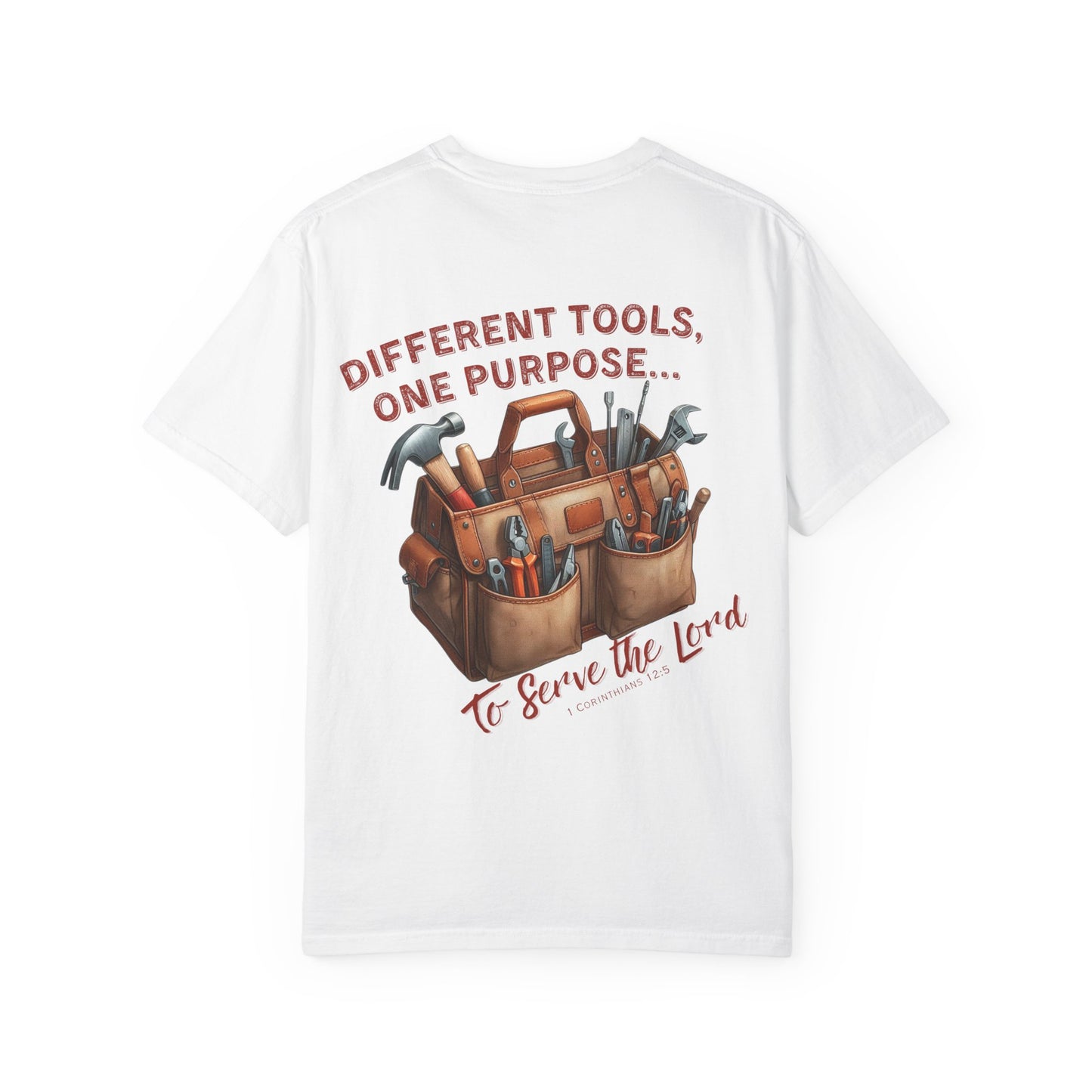 Christian T-Shirt with Equipped by God and Different Tools One Purpose scripture designs