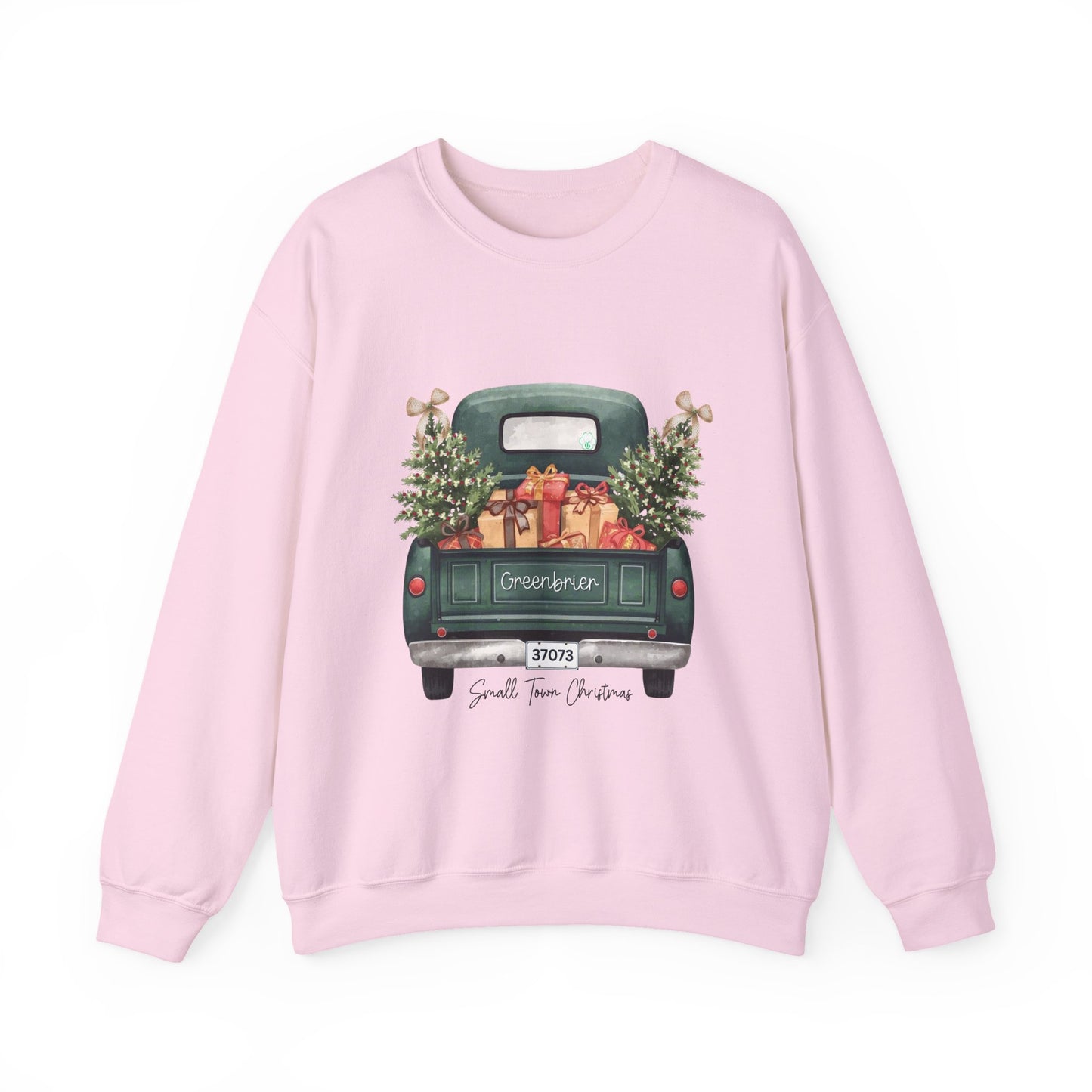 Small Town Christmas Sweatshirt – Vintage Green Truck with Gifts & Trees | Cozy Gildan 18000 Crewneck