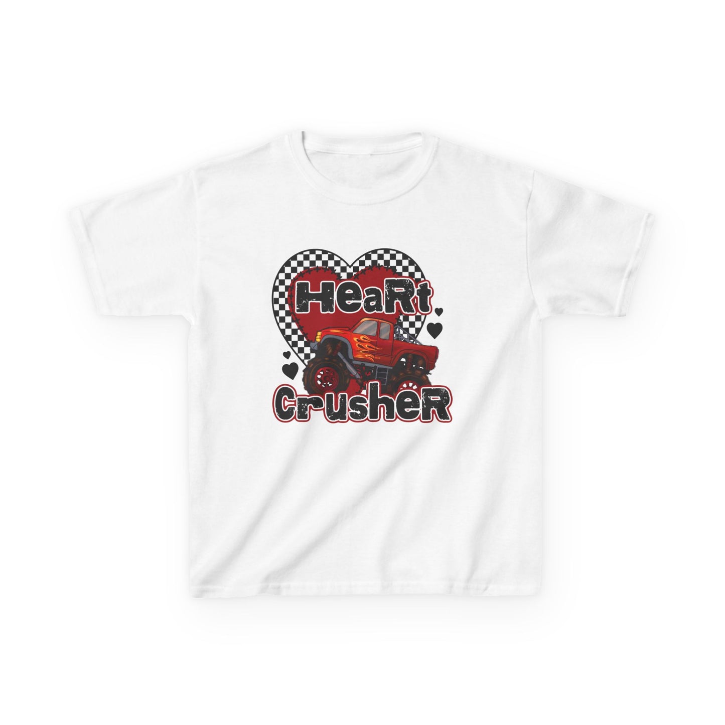 Kids Tee — "Heart Crusher" Personalized Monster Truck Racing Valentine Shirt
