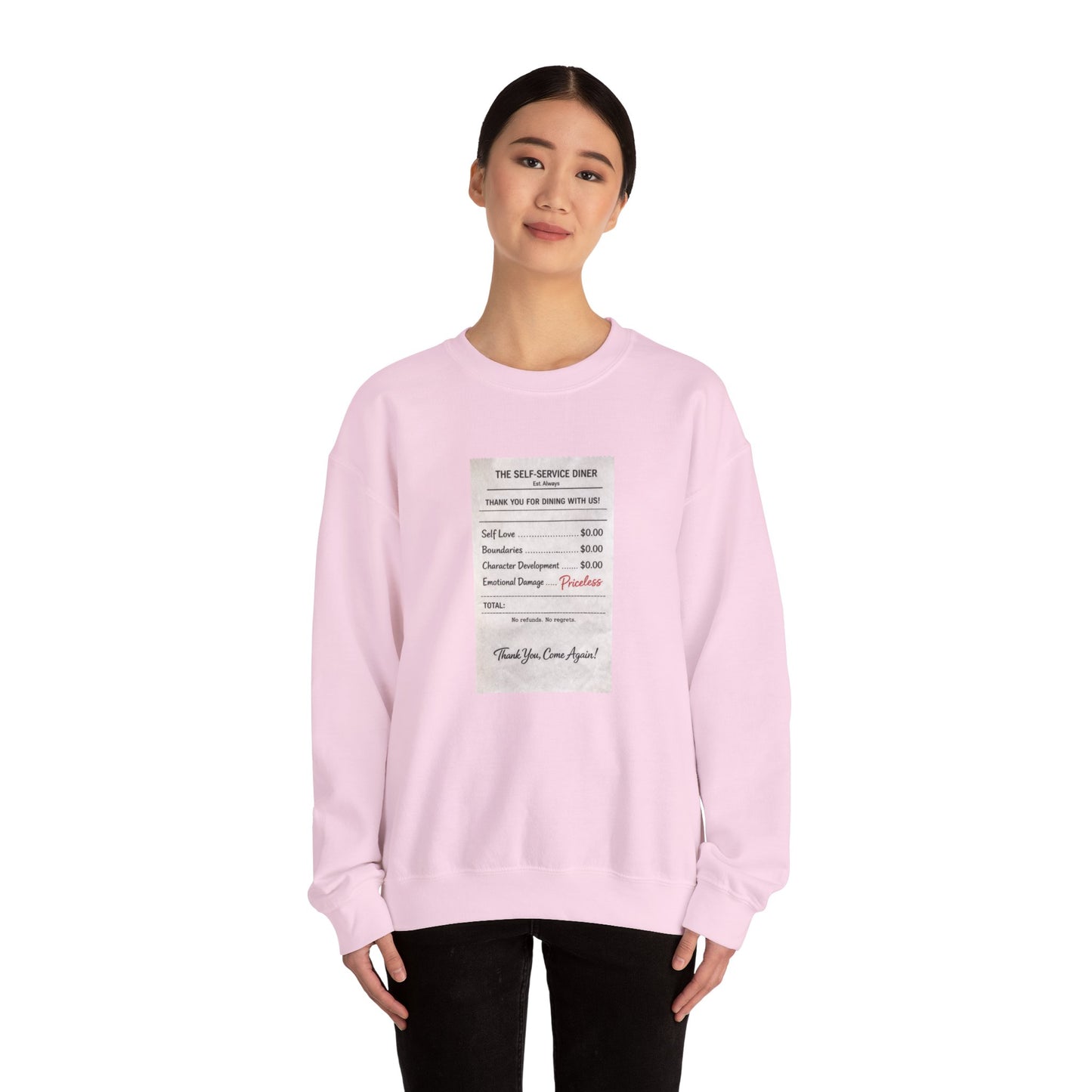 Funny Anti Valentine Sweatshirt | Self Love Receipt Graphic | Emotional Damage Priceless | Sassy Single Valentine Gift | Unisex Crewneck