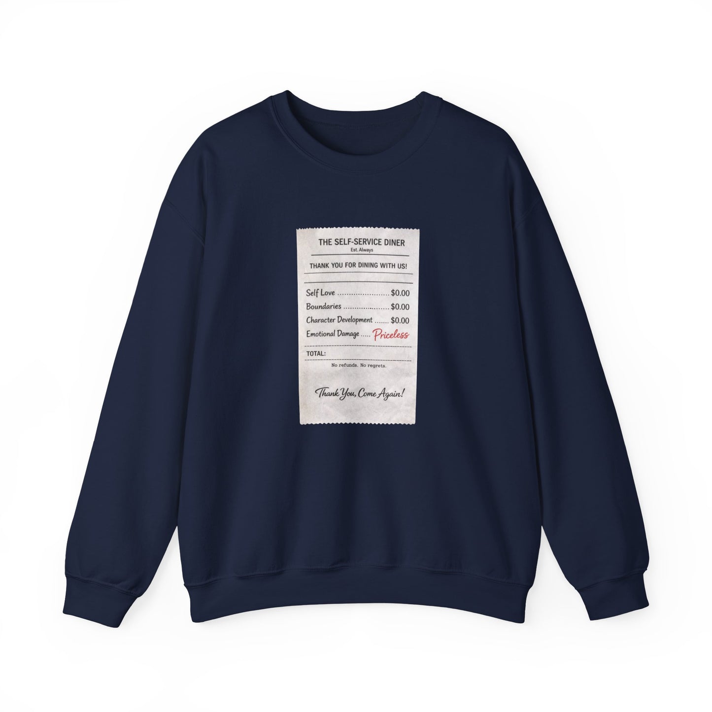 Funny Anti Valentine Sweatshirt | Self Love Receipt Graphic | Emotional Damage Priceless | Sassy Single Valentine Gift | Unisex Crewneck
