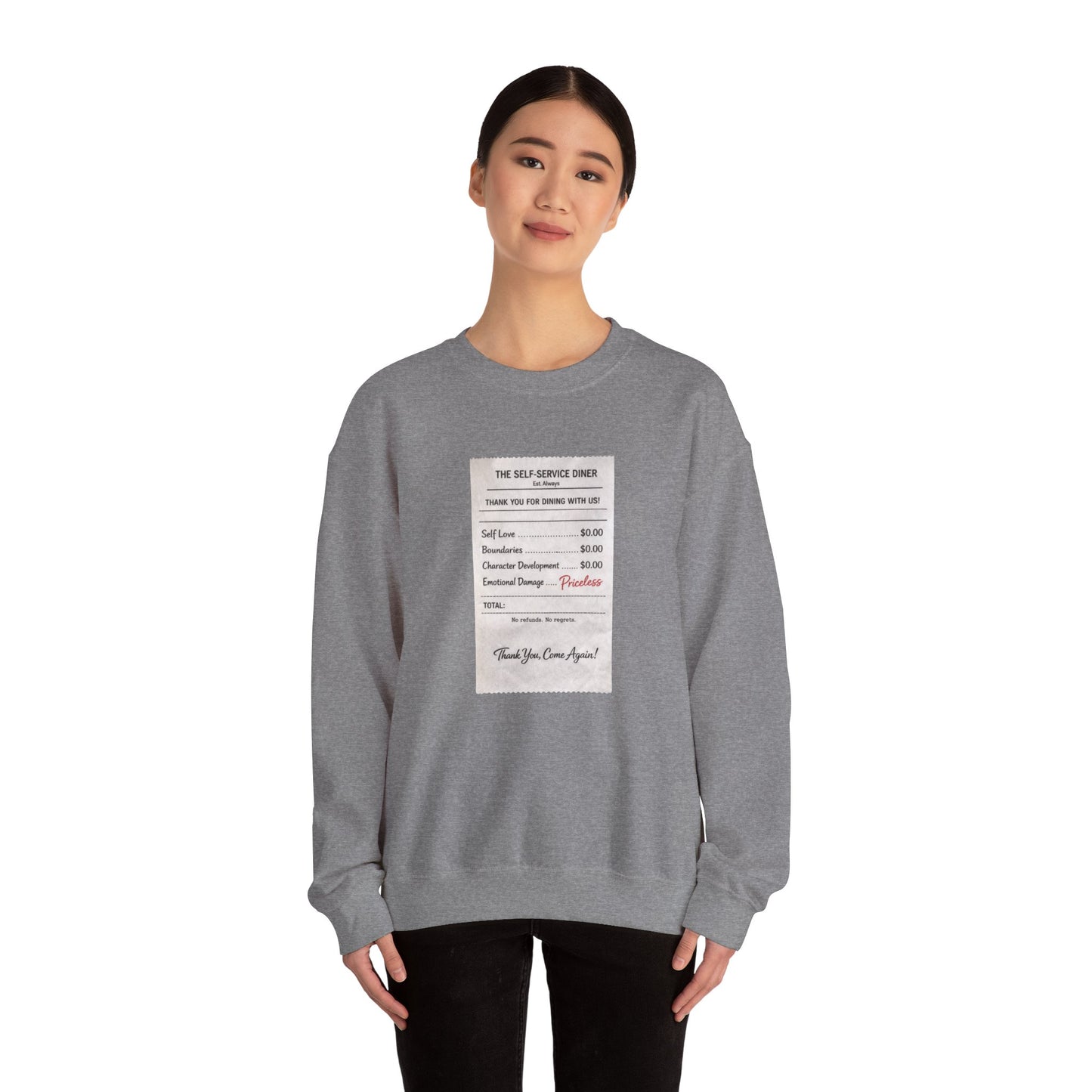 Funny Anti Valentine Sweatshirt | Self Love Receipt Graphic | Emotional Damage Priceless | Sassy Single Valentine Gift | Unisex Crewneck