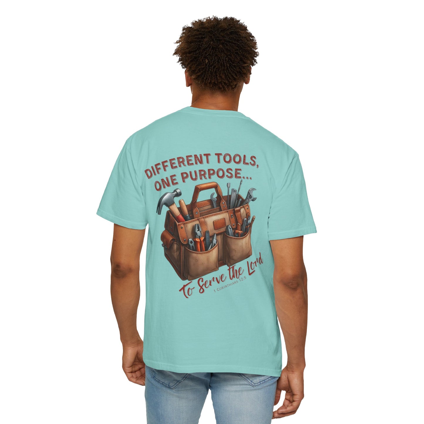 Comfort Colors Christian T-Shirt – “Different Tools, One Purpose” Bible Verse Tee (1 Corinthians 12:5)