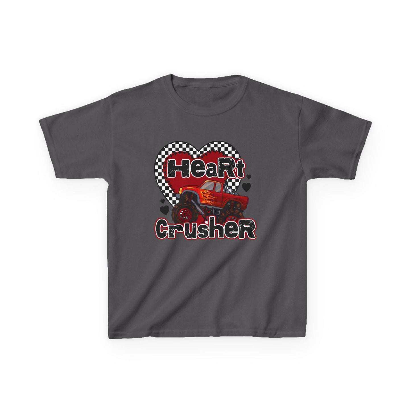 Kids Tee — "Heart Crusher" Personalized Monster Truck Racing Valentine Shirt
