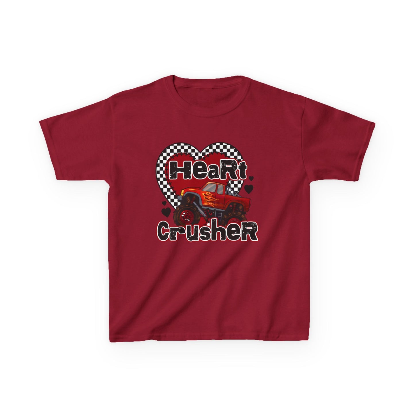 Kids Tee — "Heart Crusher" Personalized Monster Truck Racing Valentine Shirt