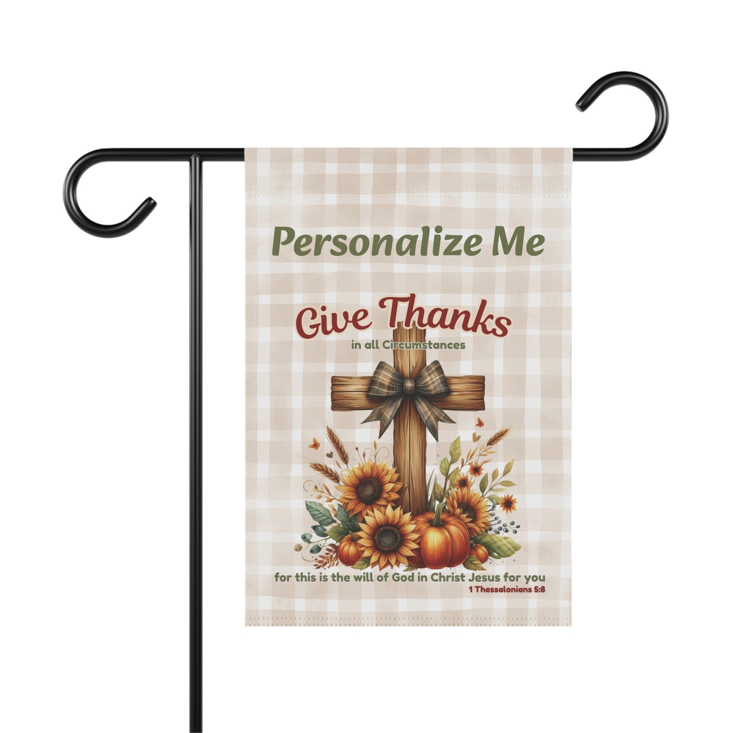 Give Thanks Personalized Garden Flag – Christian Fall Flag with Cross, Sunflowers & Pumpkins | Also in 24.5×32" House Flag Size
