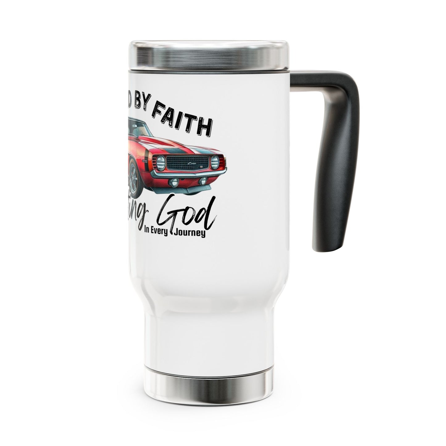 Fueled by Faith Camaro 14 oz Stainless Steel Travel Mug – Hebrews 11 Christian Muscle Car Tumbler