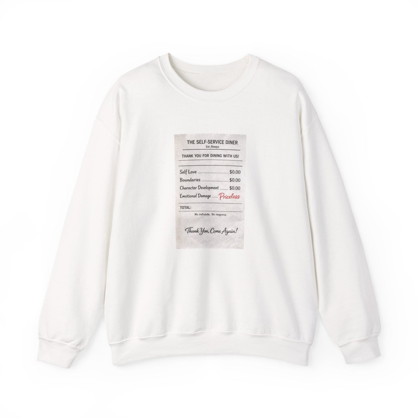 Funny Anti Valentine Sweatshirt | Self Love Receipt Graphic | Emotional Damage Priceless | Sassy Single Valentine Gift | Unisex Crewneck