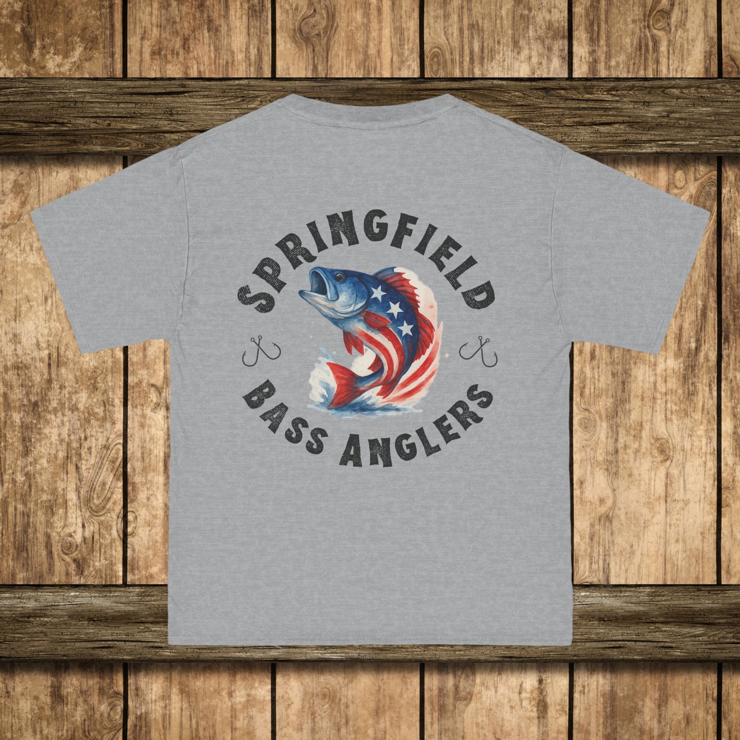 Springfield Bass Anglers T-Shirt - Hanes Patriotic Bass Fishing T-Shirt – American Flag Watercolor Fish Tee