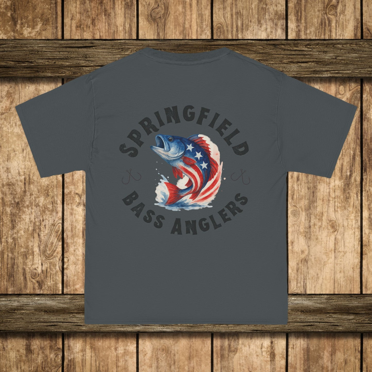Springfield Bass Anglers T-Shirt - Hanes Patriotic Bass Fishing T-Shirt – American Flag Watercolor Fish Tee