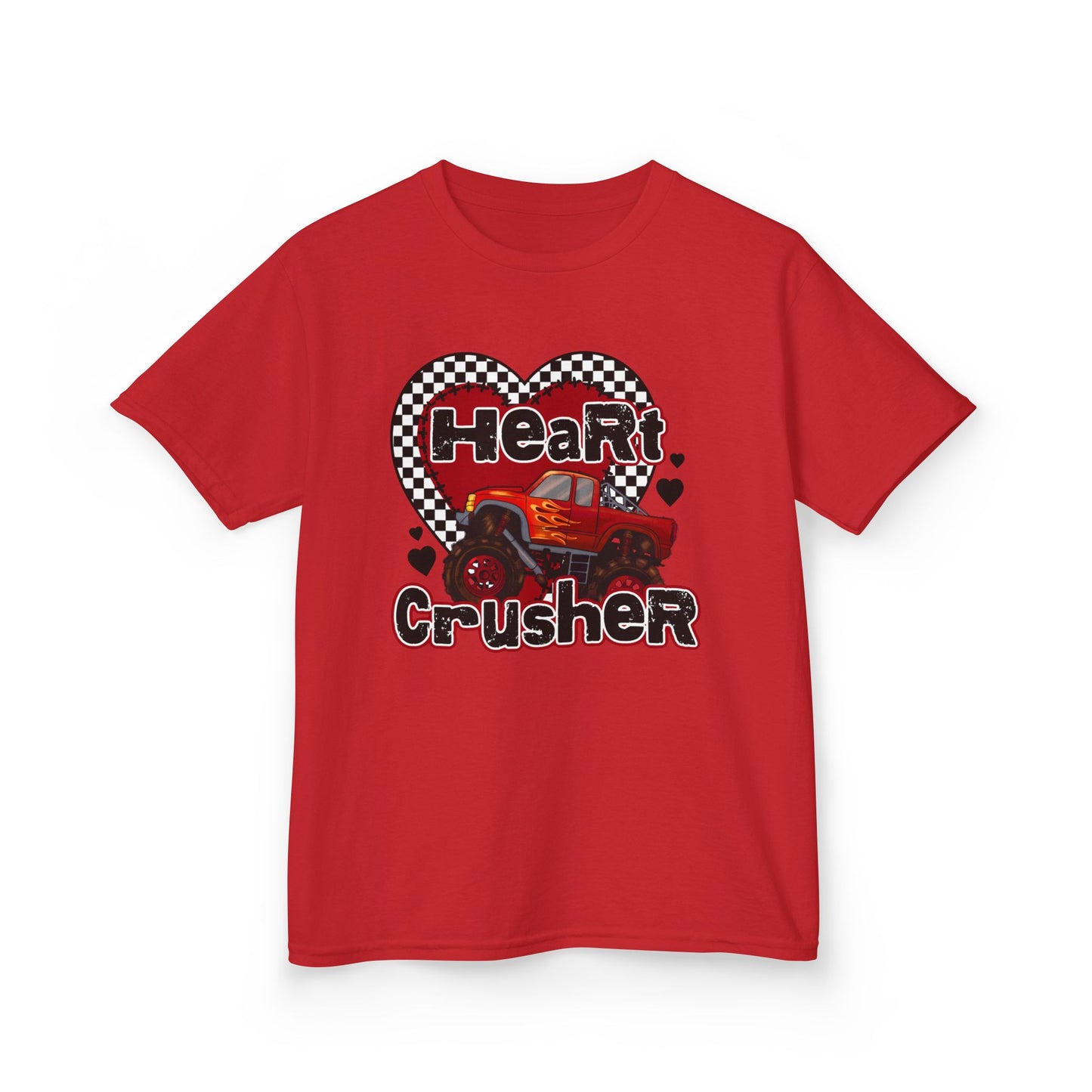 Kids Tee — "Heart Crusher" Personalized Monster Truck Racing Valentine Shirt