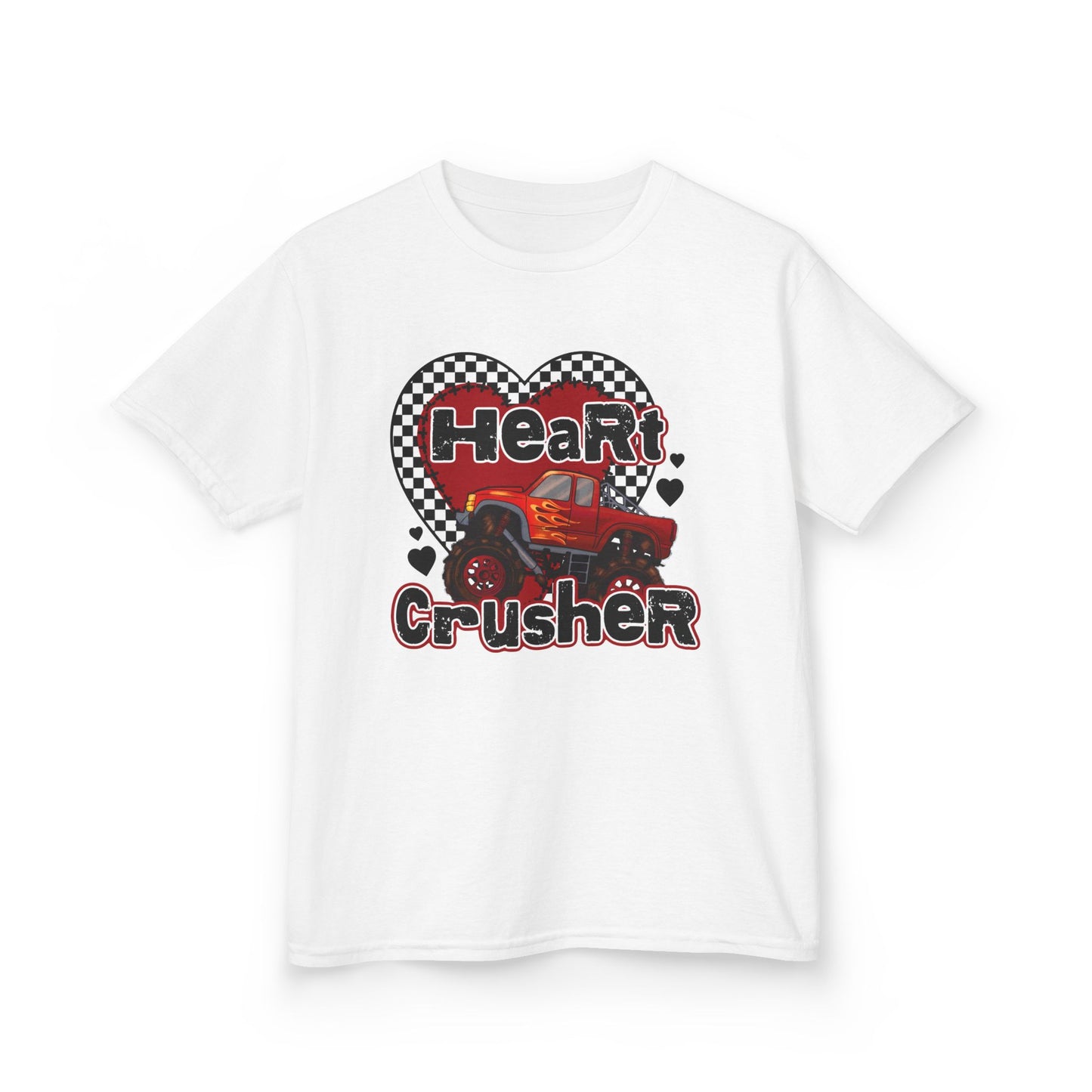 Kids Tee — "Heart Crusher" Personalized Monster Truck Racing Valentine Shirt