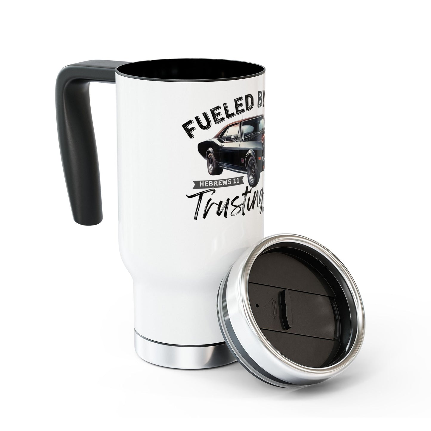 Fueled by Faith Cougar 14 oz Stainless Steel Travel Mug – Hebrews 11 Christian Muscle Car Tumbler