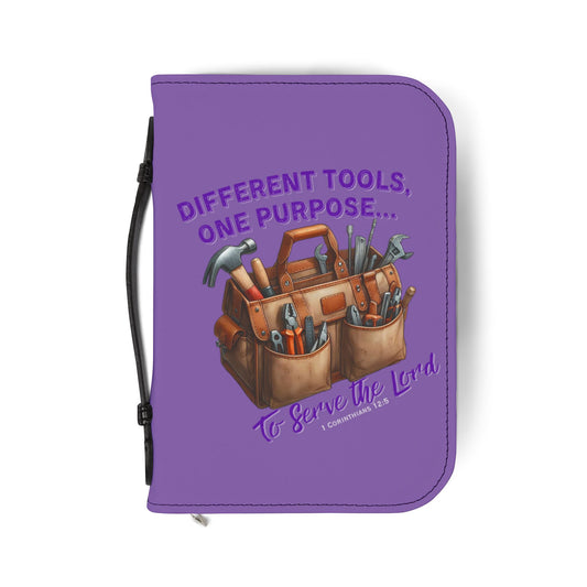 Christian Bible Cover – “Equipped by God” & “Different Tools, One Purpose” Scripture Case (1 Corinthians 12:5)
