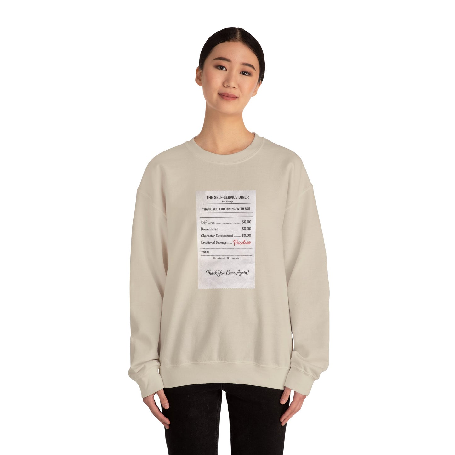 Funny Anti Valentine Sweatshirt | Self Love Receipt Graphic | Emotional Damage Priceless | Sassy Single Valentine Gift | Unisex Crewneck