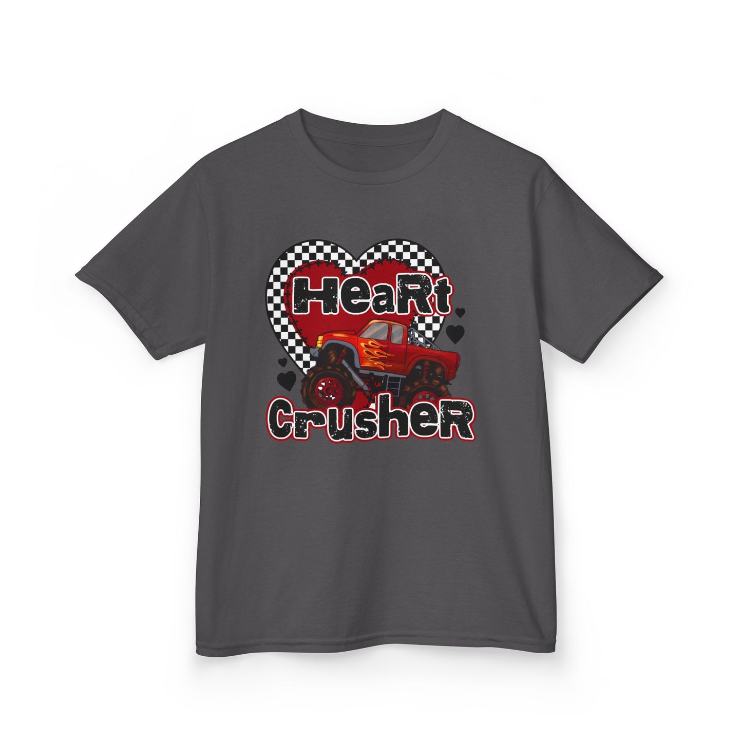 Kids Tee — "Heart Crusher" Personalized Monster Truck Racing Valentine Shirt