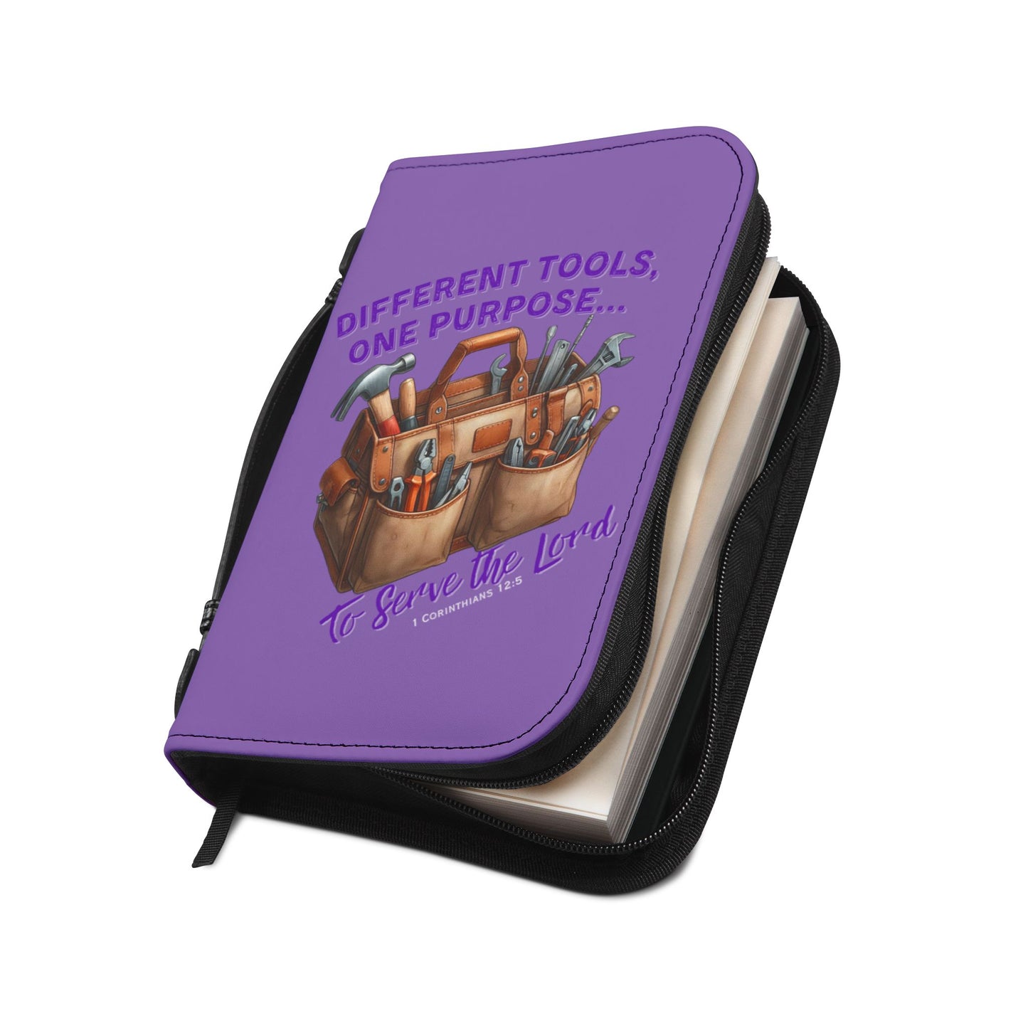Christian Bible Cover – “Equipped by God” & “Different Tools, One Purpose” Scripture Case (1 Corinthians 12:5)