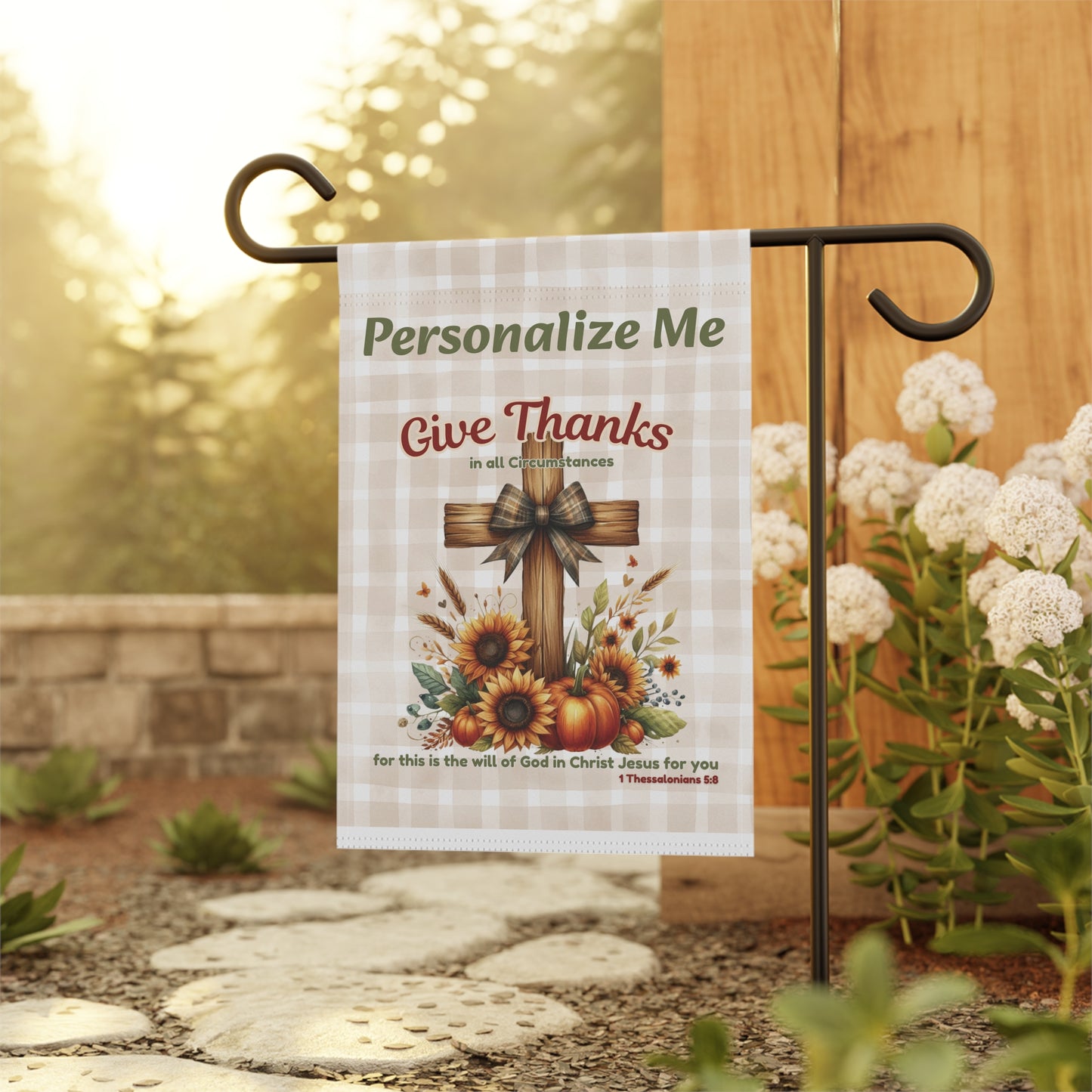 Personalized Give Thanks Garden Flag | Custom Christian Fall Yard Flag | Rustic Bible Verse Pumpkin Sunflower Porch Decor | Faith Gift