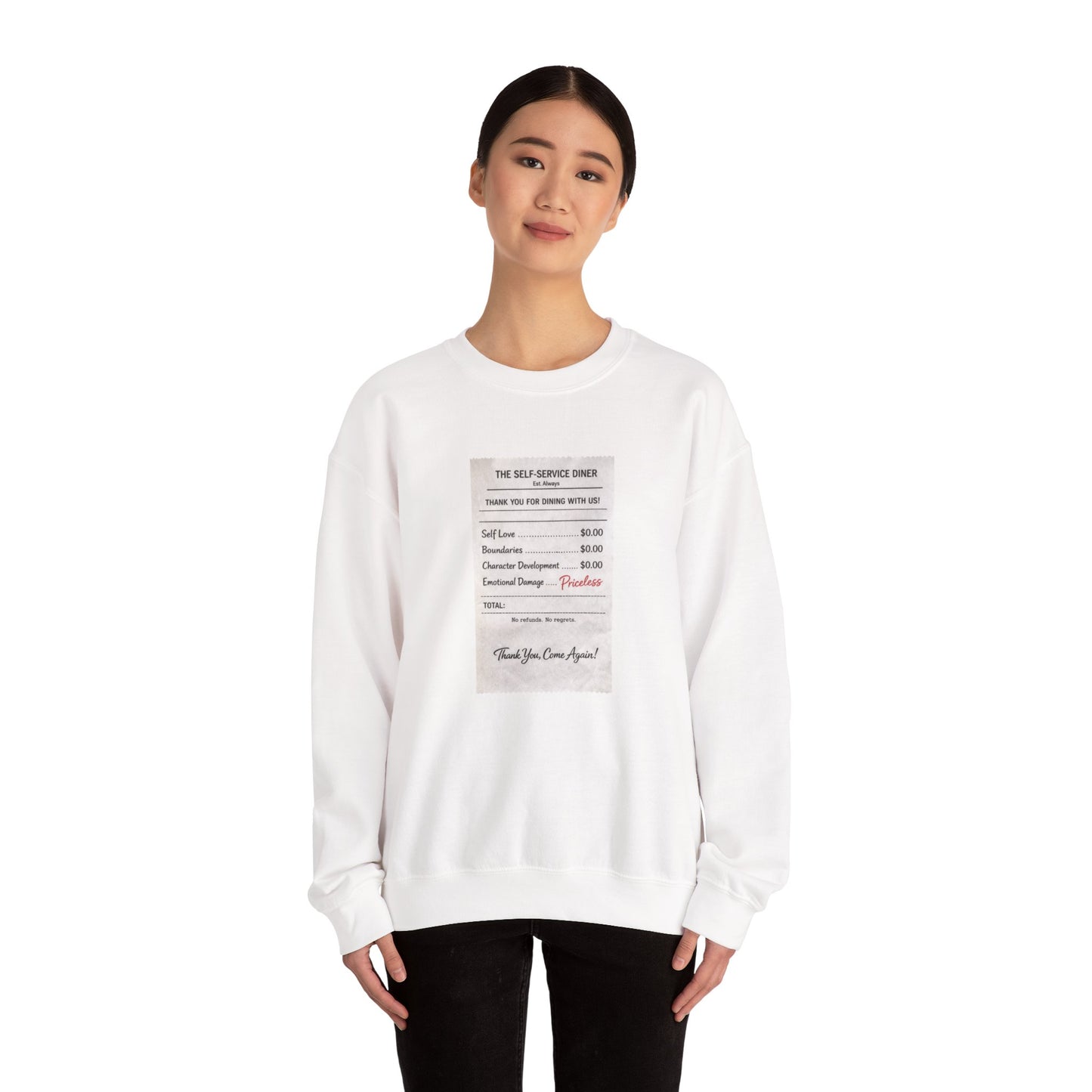 Funny Anti Valentine Sweatshirt | Self Love Receipt Graphic | Emotional Damage Priceless | Sassy Single Valentine Gift | Unisex Crewneck