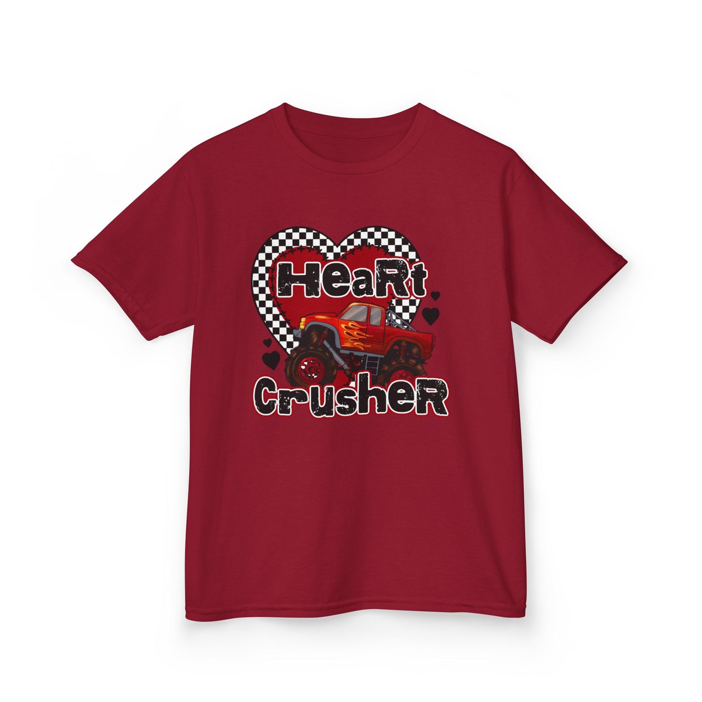 Kids Tee — "Heart Crusher" Personalized Monster Truck Racing Valentine Shirt