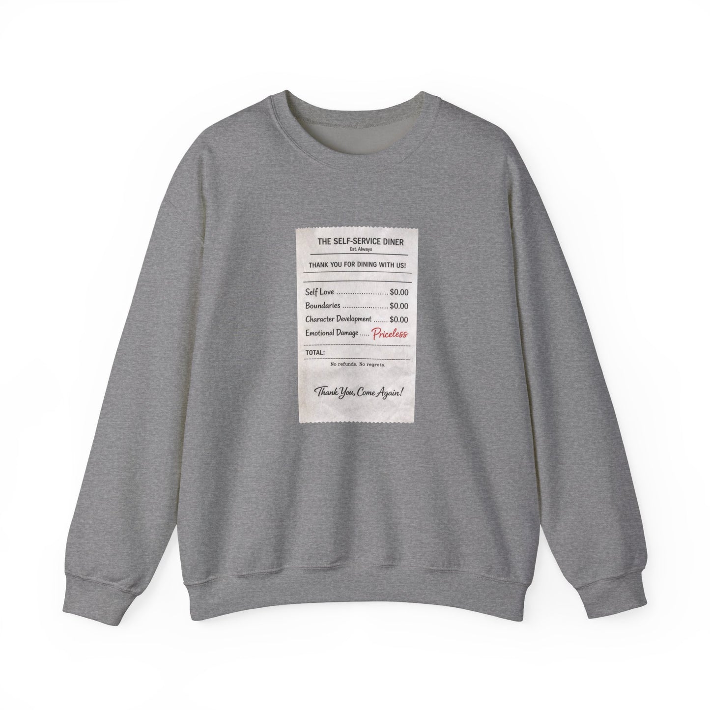 Funny Anti Valentine Sweatshirt | Self Love Receipt Graphic | Emotional Damage Priceless | Sassy Single Valentine Gift | Unisex Crewneck