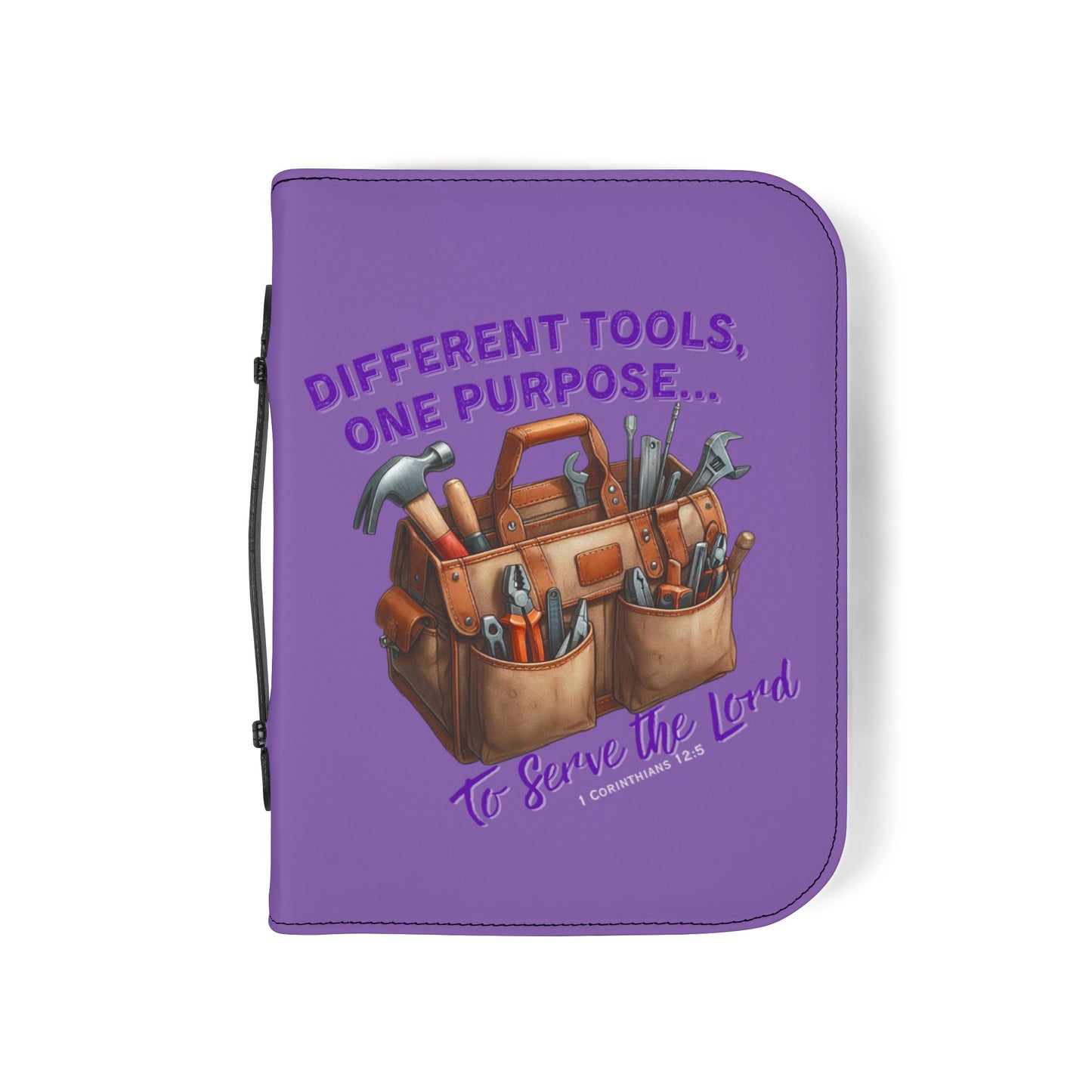 Christian Bible Cover – “Equipped by God” & “Different Tools, One Purpose” Scripture Case (1 Corinthians 12:5)