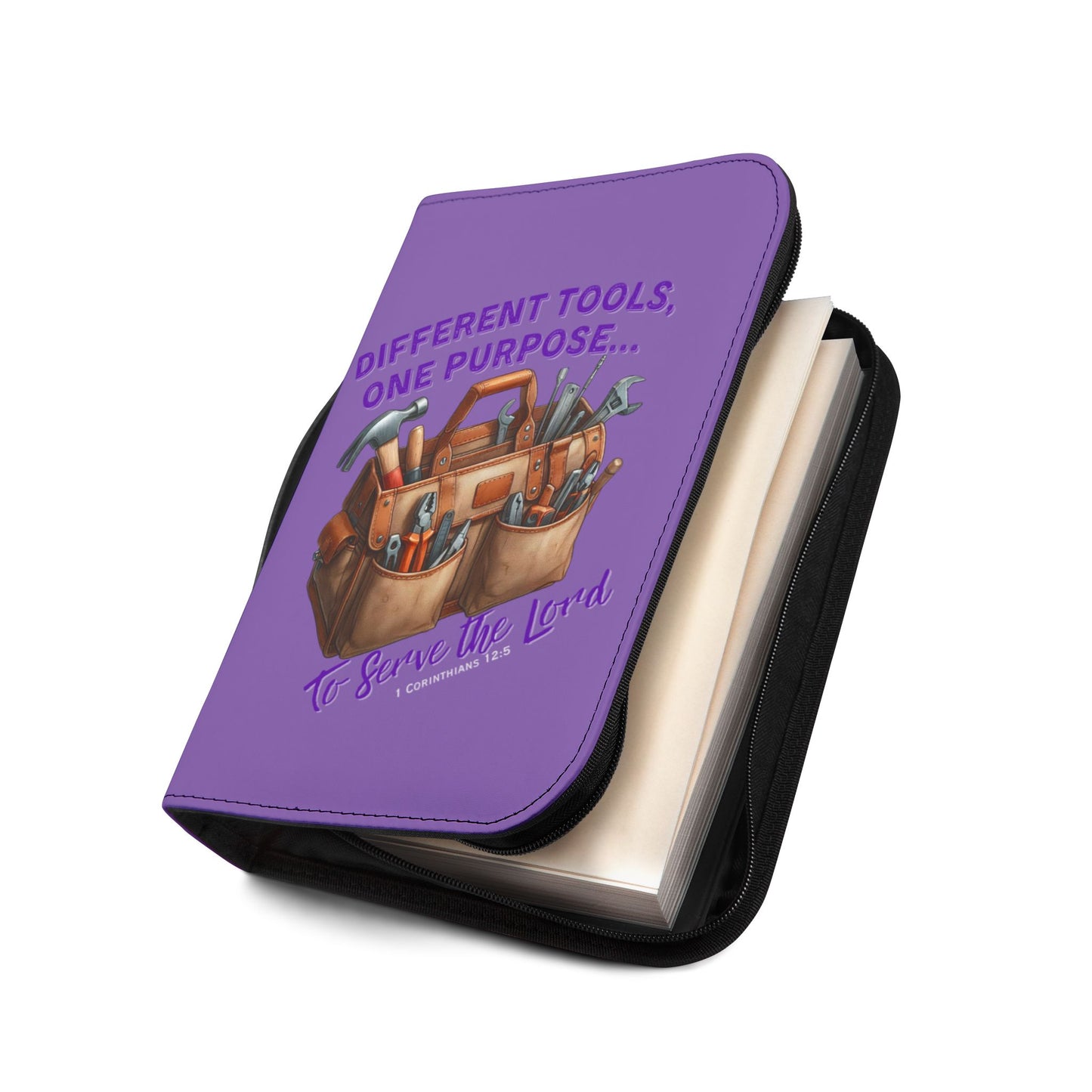 Christian Bible Cover – “Equipped by God” & “Different Tools, One Purpose” Scripture Case (1 Corinthians 12:5)