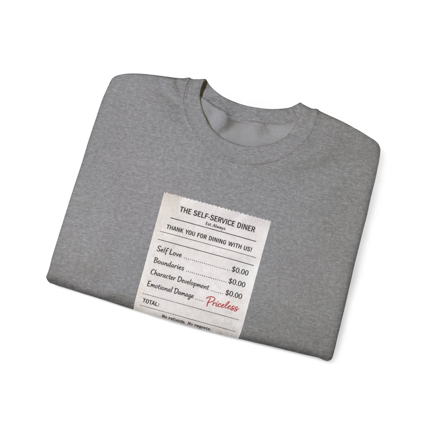 Funny Anti Valentine Sweatshirt | Self Love Receipt Graphic | Emotional Damage Priceless | Sassy Single Valentine Gift | Unisex Crewneck