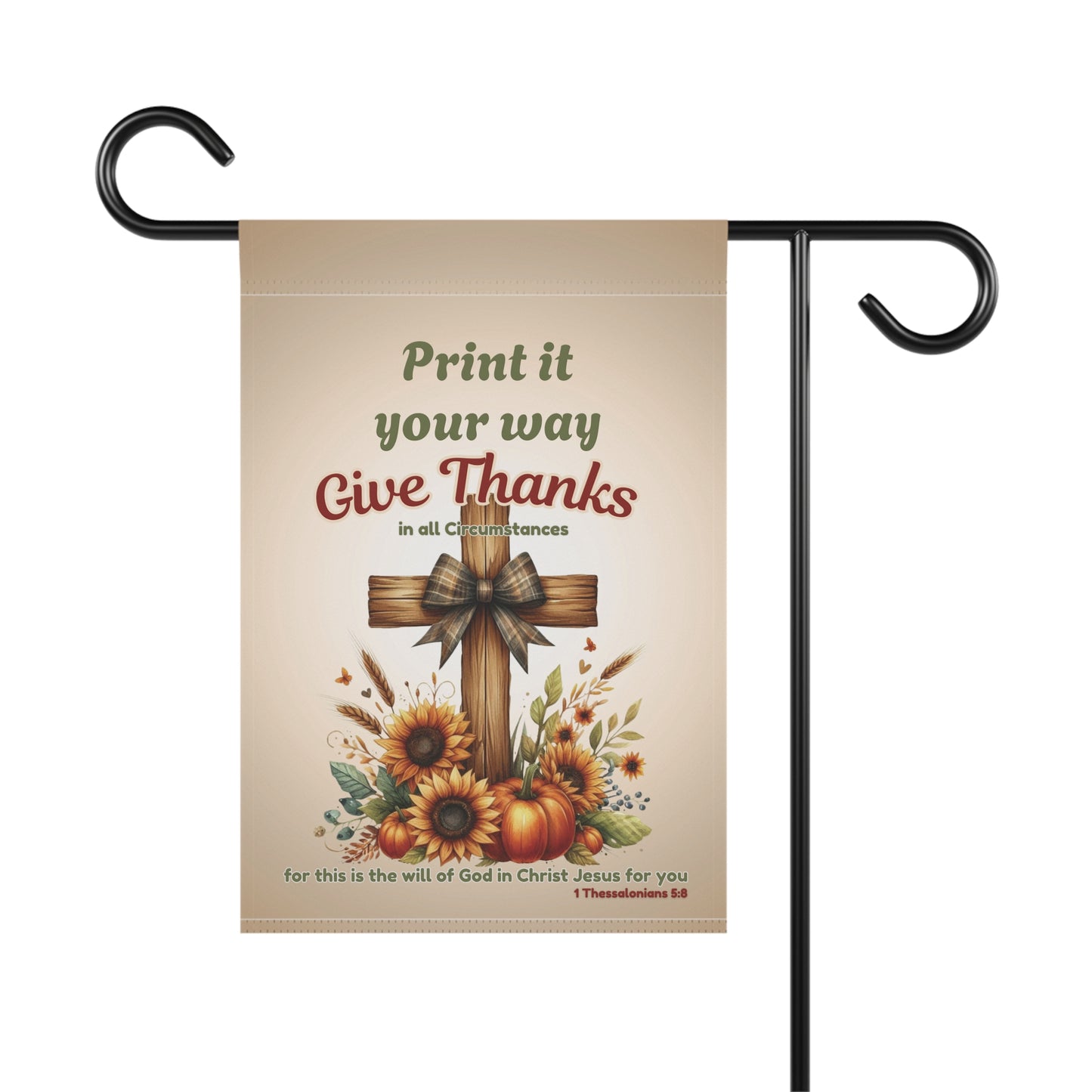 Personalized Give Thanks Garden Flag | Custom Christian Bible Verse Yard Flag | Rustic Pumpkin Sunflower Faith Decor | Autumn Porch Gift
