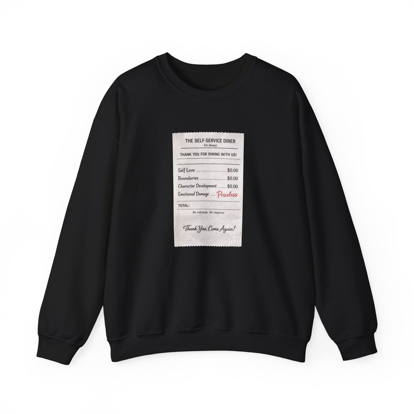 Funny Anti Valentine Sweatshirt | Self Love Receipt Graphic | Emotional Damage Priceless | Sassy Single Valentine Gift | Unisex Crewneck