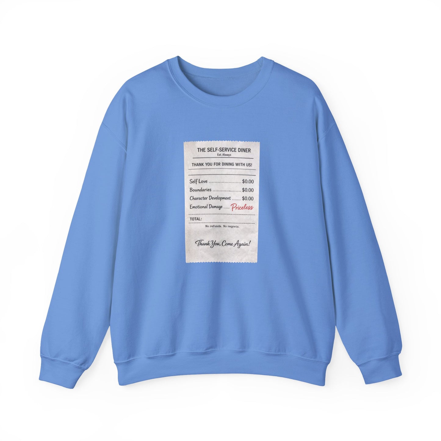 Funny Anti Valentine Sweatshirt | Self Love Receipt Graphic | Emotional Damage Priceless | Sassy Single Valentine Gift | Unisex Crewneck