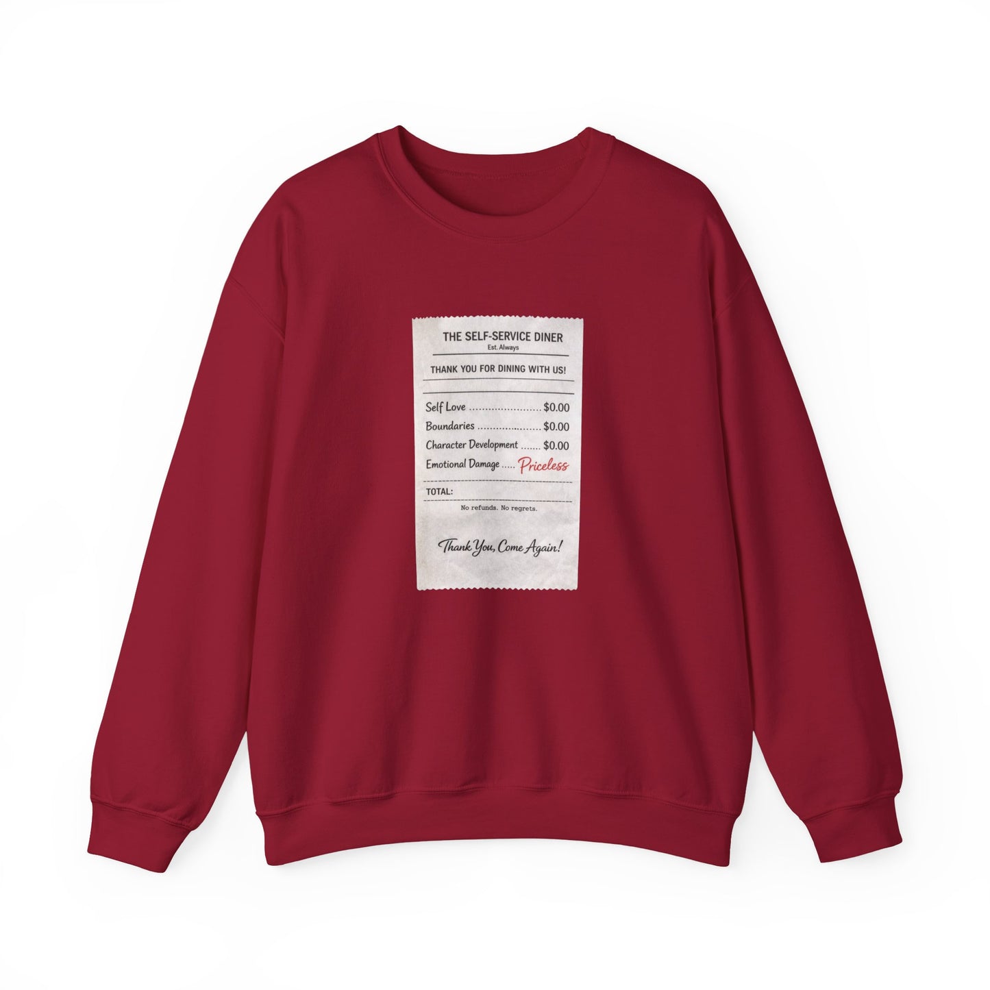 Funny Anti Valentine Sweatshirt | Self Love Receipt Graphic | Emotional Damage Priceless | Sassy Single Valentine Gift | Unisex Crewneck