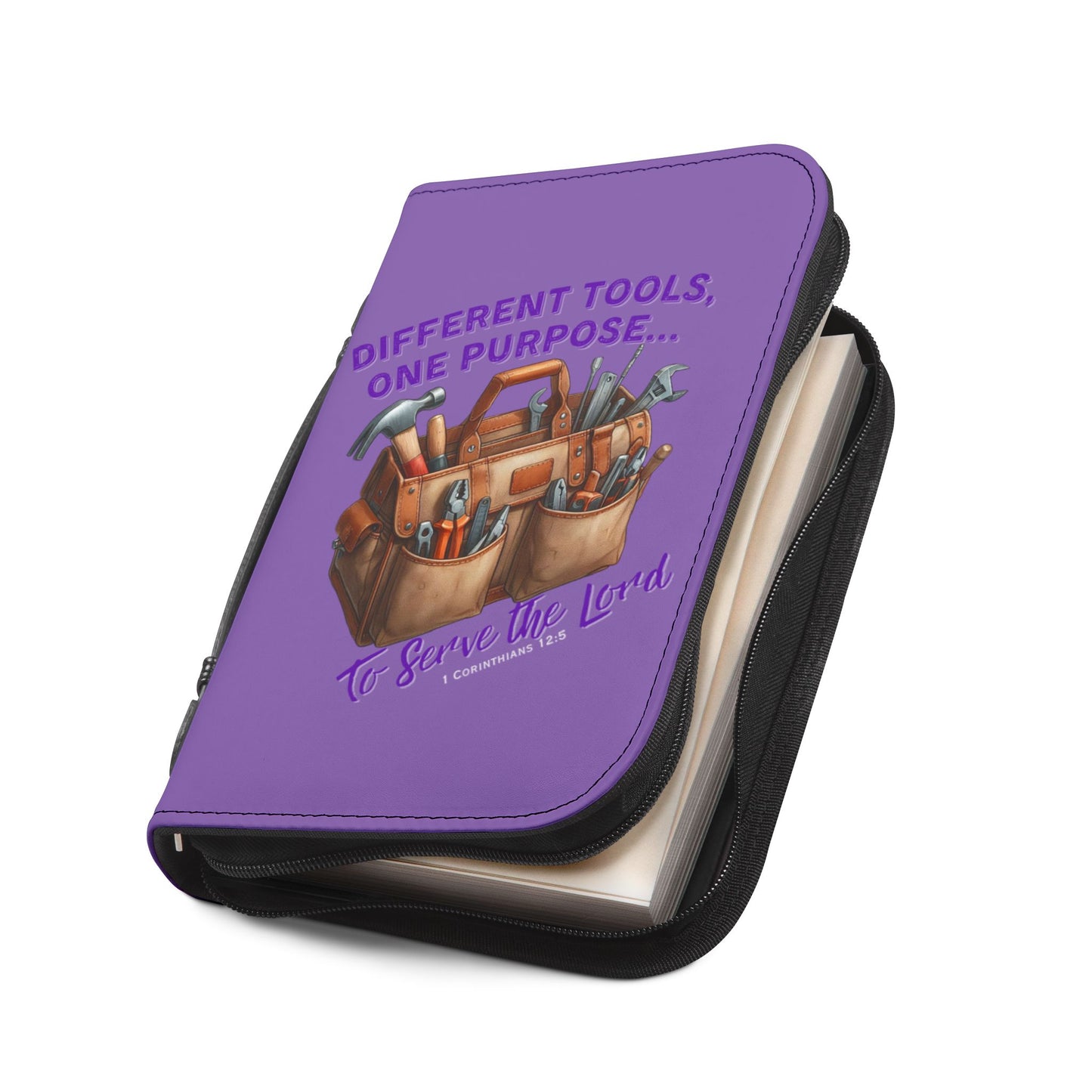 Christian Bible Cover – “Equipped by God” & “Different Tools, One Purpose” Scripture Case (1 Corinthians 12:5)
