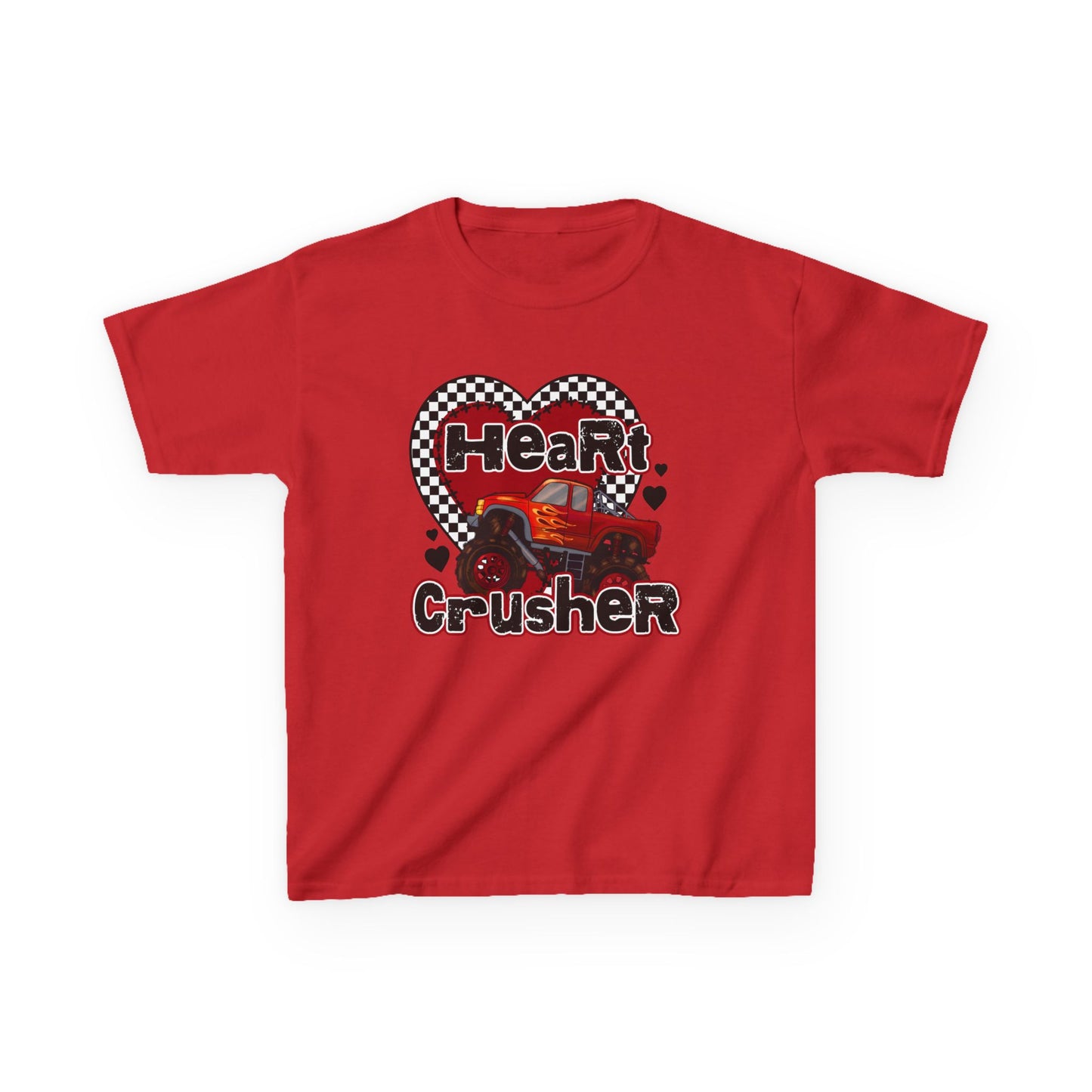 Kids Tee — "Heart Crusher" Personalized Monster Truck Racing Valentine Shirt