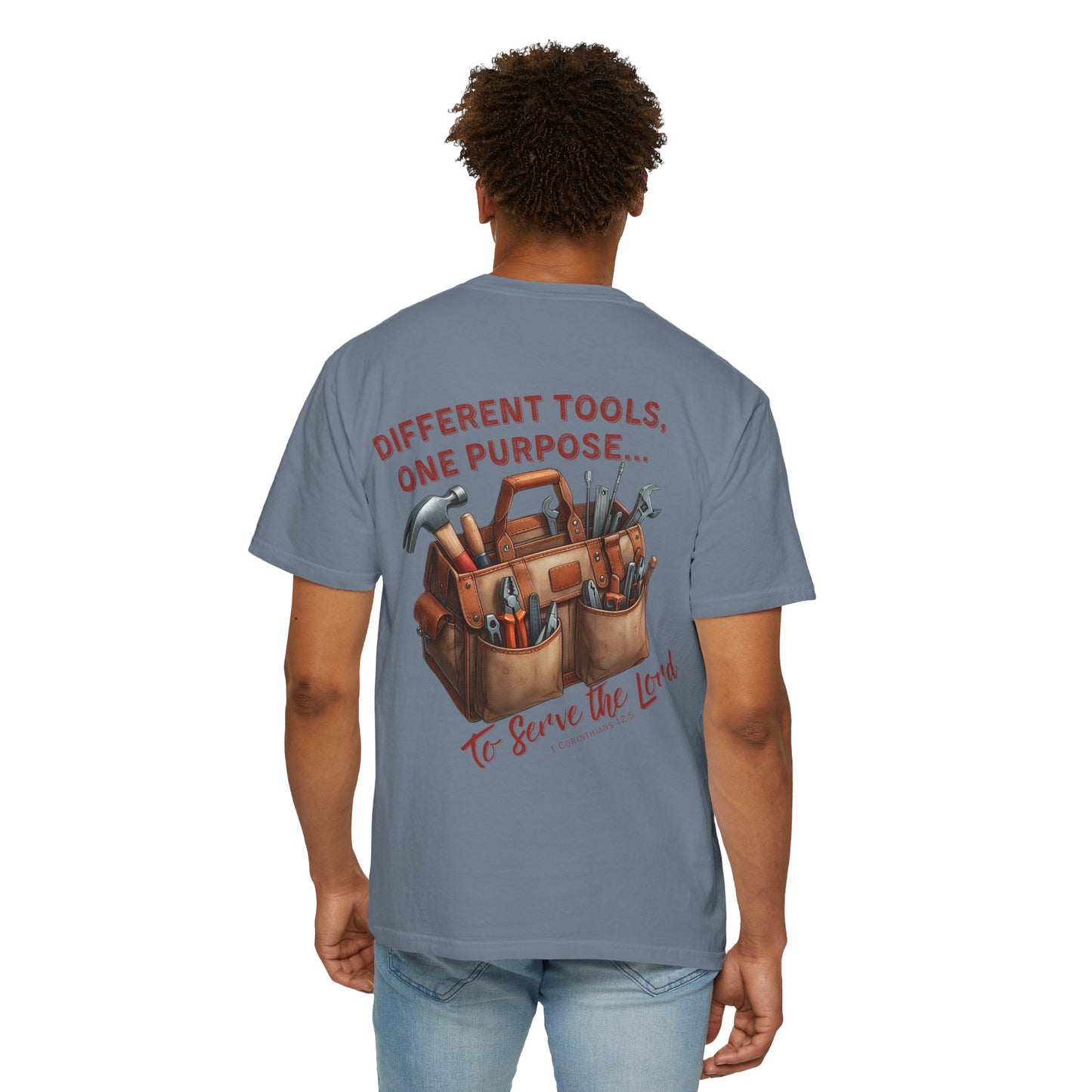Comfort Colors Christian T-Shirt – “Different Tools, One Purpose” Bible Verse Tee (1 Corinthians 12:5)
