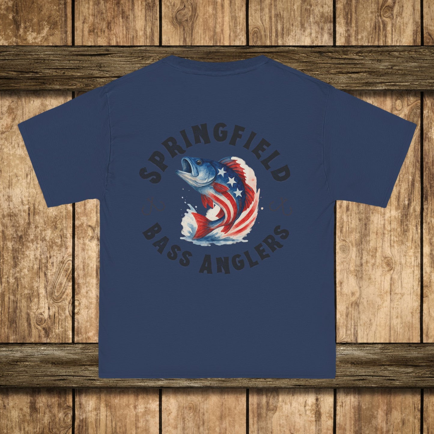 Springfield Bass Anglers T-Shirt - Hanes Patriotic Bass Fishing T-Shirt – American Flag Watercolor Fish Tee