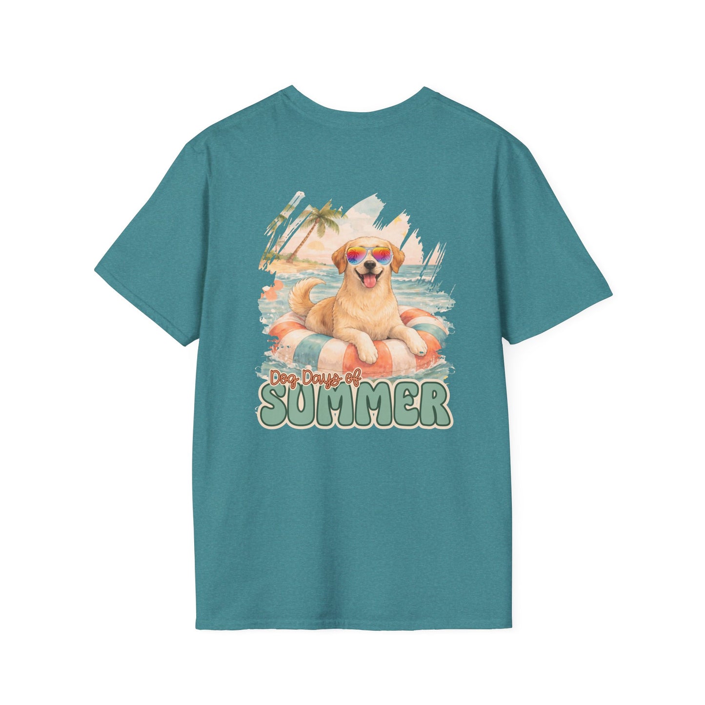 Golden Lab Beach Tee – Retro Summer Dog Shirt with Sunglasses | Coastal Back Graphic + Palm Chest Print