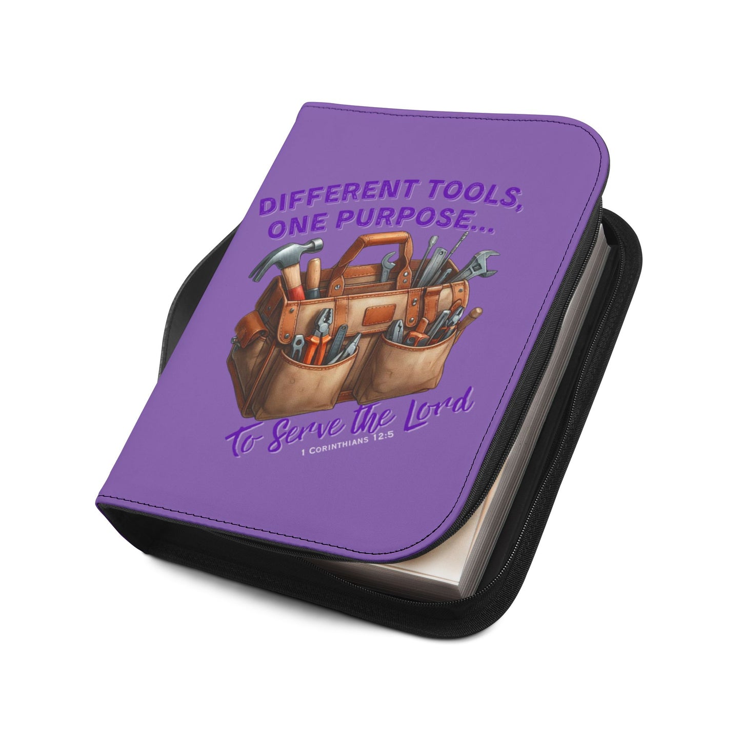 Christian Bible Cover – “Equipped by God” & “Different Tools, One Purpose” Scripture Case (1 Corinthians 12:5)