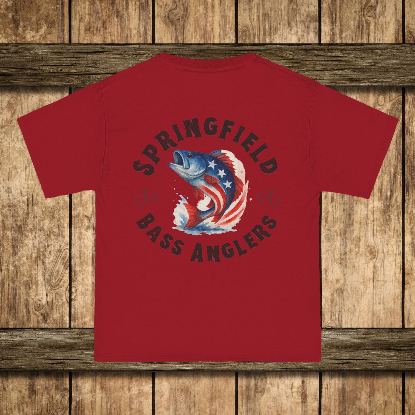 Springfield Bass Anglers T-Shirt - Hanes Patriotic Bass Fishing T-Shirt – American Flag Watercolor Fish Tee