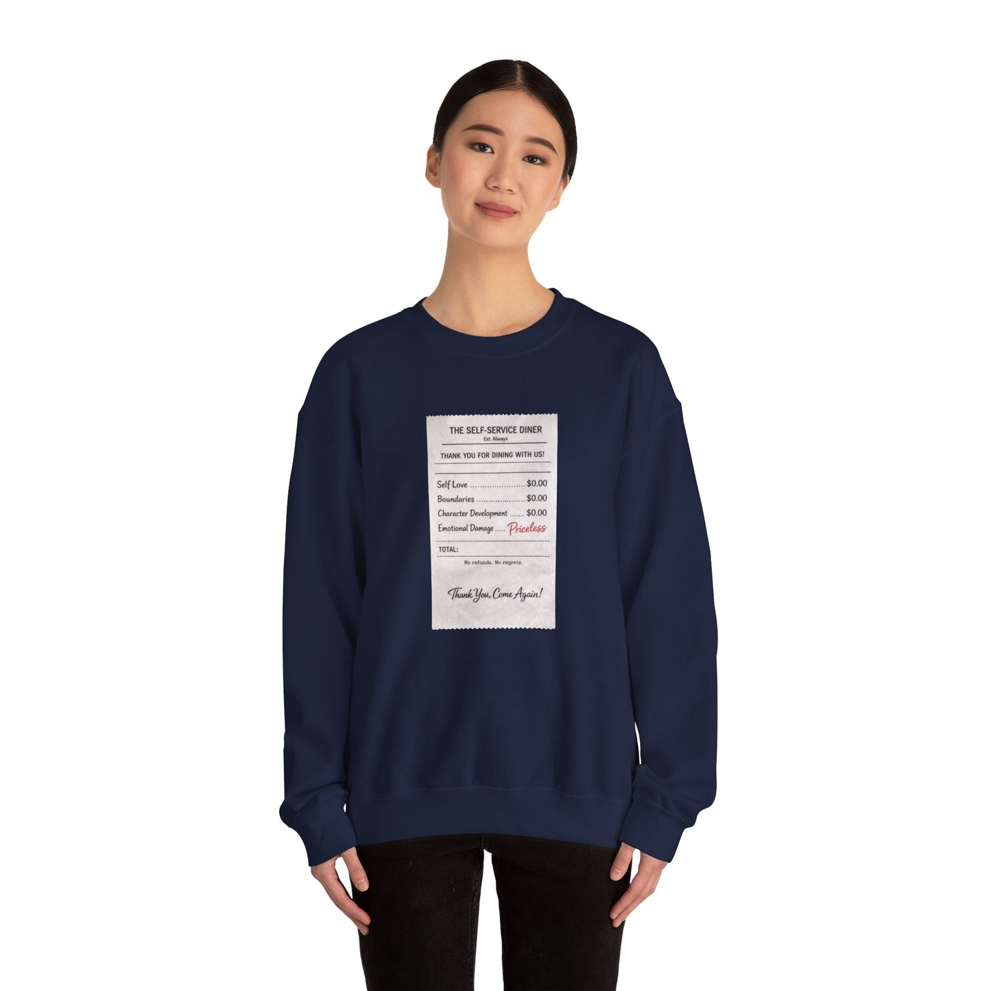 Funny Anti Valentine Sweatshirt | Self Love Receipt Graphic | Emotional Damage Priceless | Sassy Single Valentine Gift | Unisex Crewneck